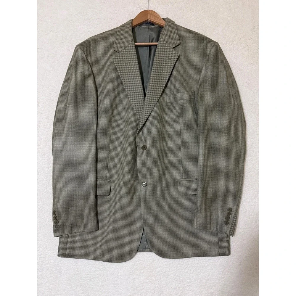Andrew Fezza Blazer Mens 46L Long Gray Houndstooth Silk Wool Sport Coat‎